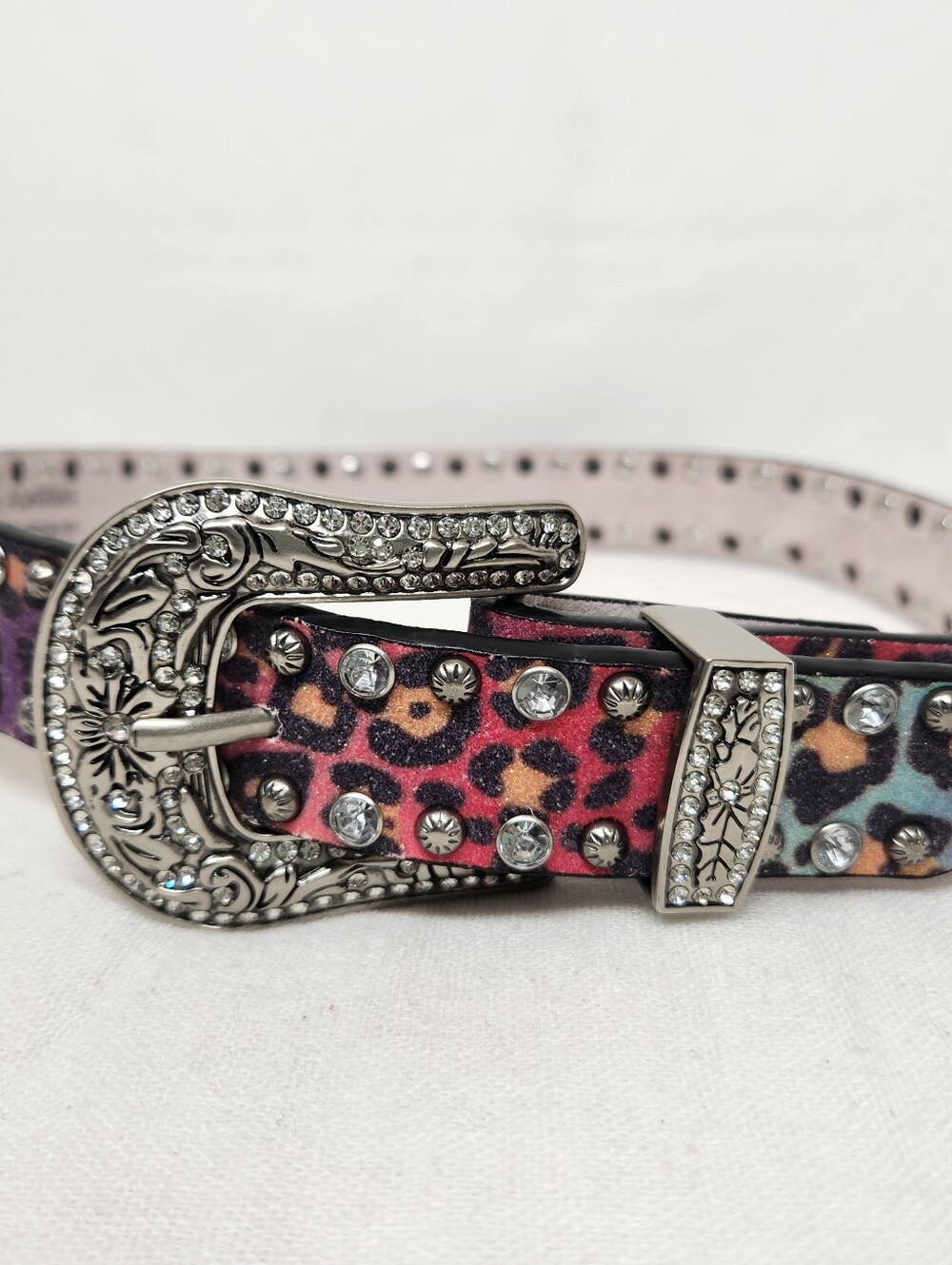 M&F Girls Medium Leather Colorful Glittery Rhinestones Western Belt
